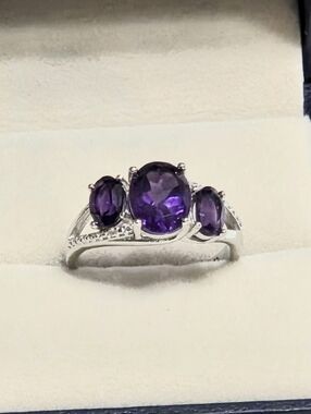 Three-Stone Amethyst & Diamond Ring